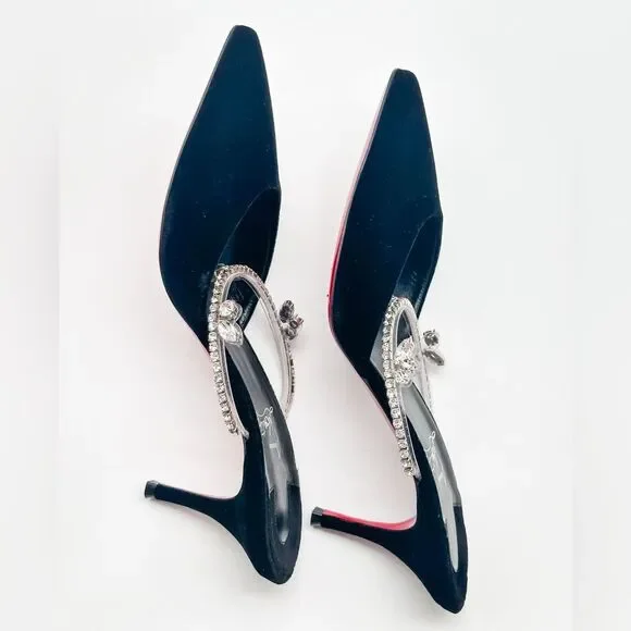 Christian Louboutin Planet Queen 70 Velvet Crystal Embellished Mules 70mm EU 39 - Picture 10 of 14